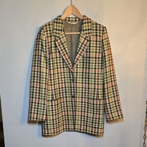 MaxMara Multicolor Wool Two-Button Plaid Lined Blazer